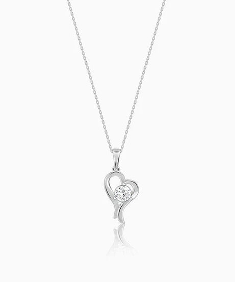 Silver Zircon Curl Heart Necklace with Link Chain