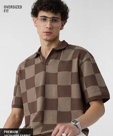 Jacquard Old School Brown Oversized Polos