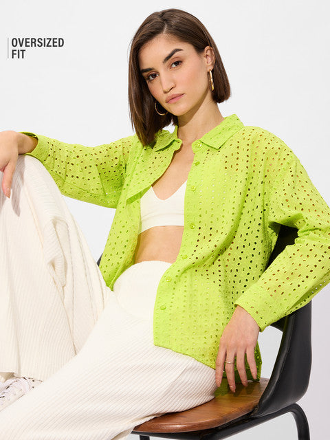 Cutwork Shirt  Lime Women Boyfriend Shirts