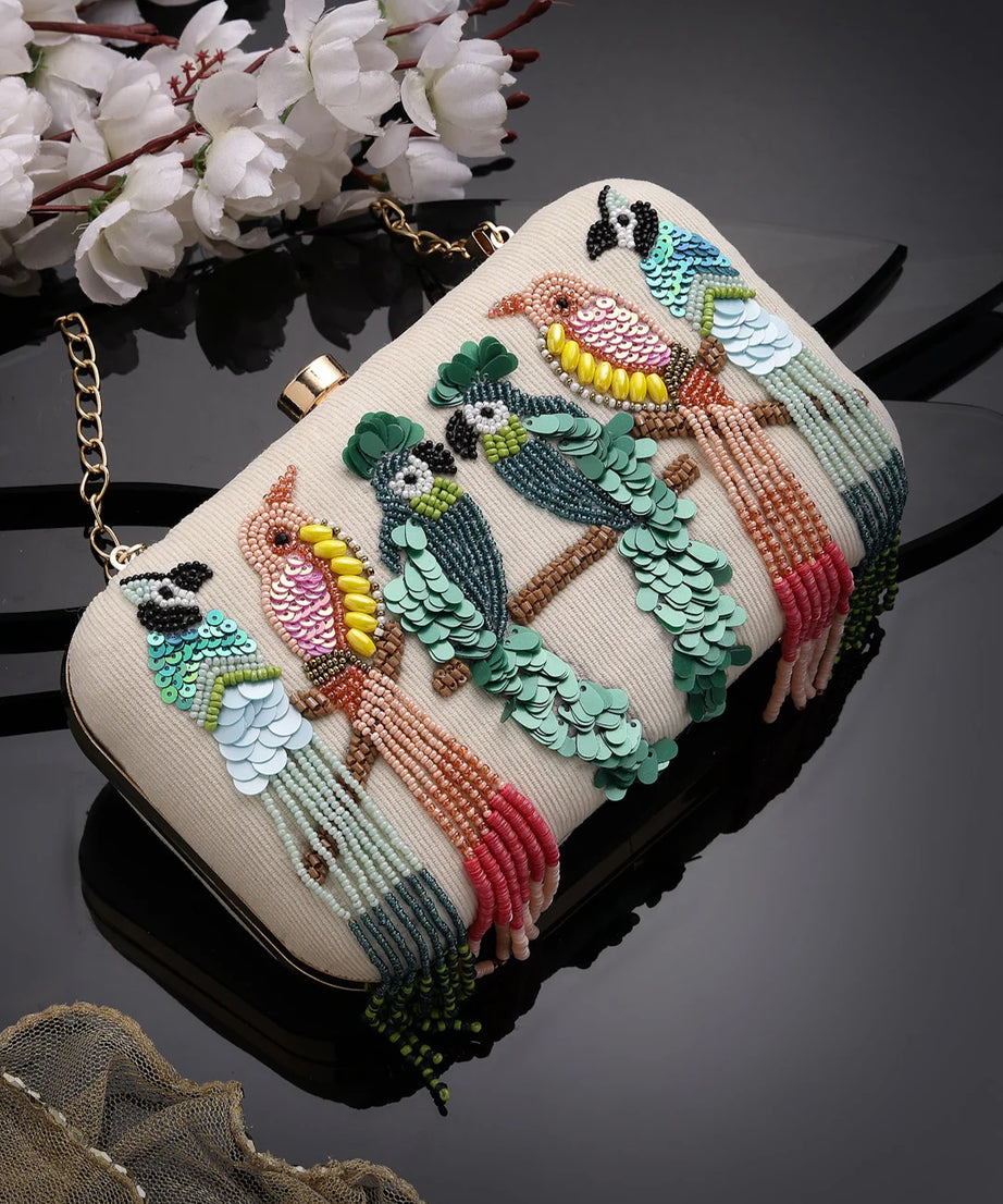 Adorn Quirky Embellished Corduroy Clutch