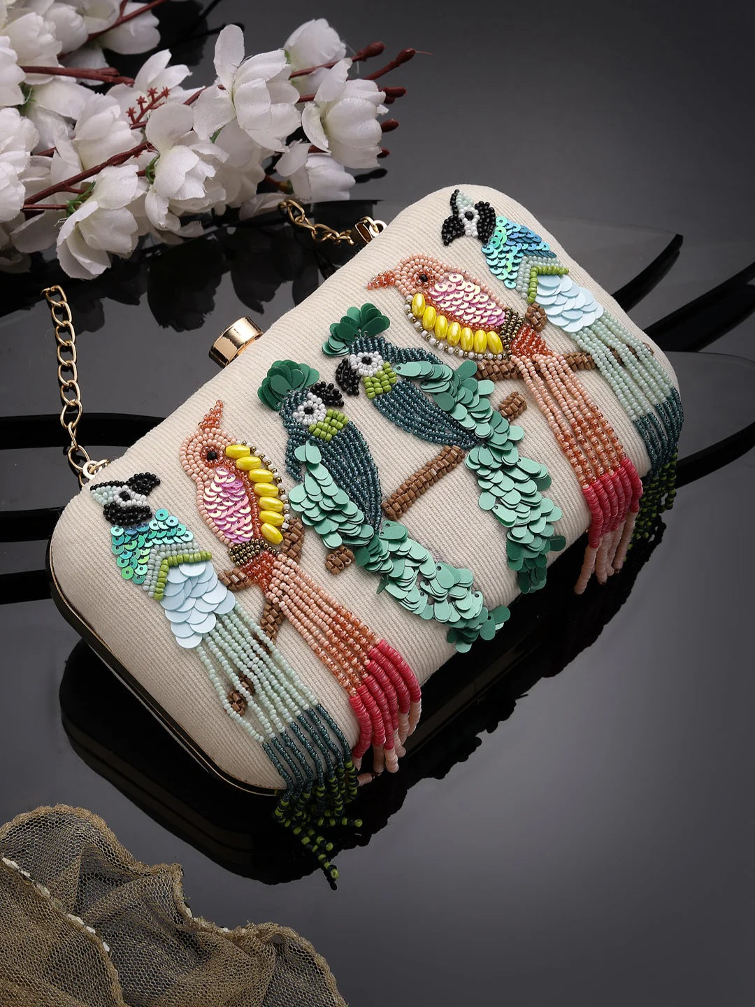 Adorn Quirky Embellished Corduroy Clutch