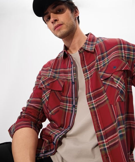 Plaid Tartan Men Utility Shirts