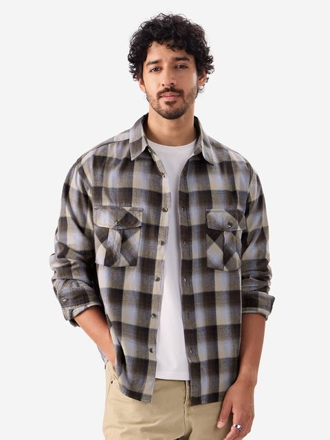 Checks Brown & Beige Men Utility Shirts