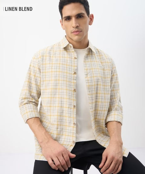 Checks Ochretone Cotton Linen Shirts