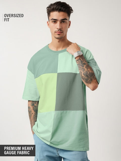 Green Colourblock Oversized T-Shirts