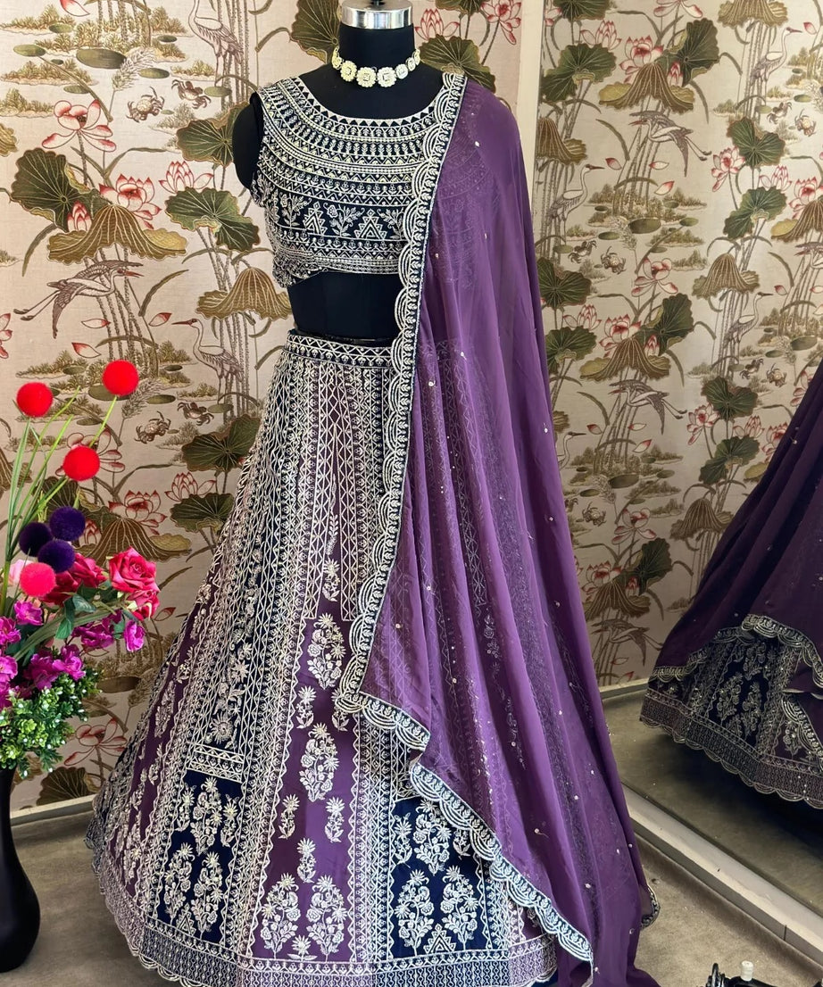 Georgette With Embroidery Sequence Design Work Designer Lehenga