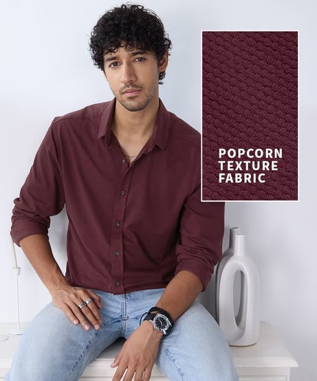 Textured Maroon Knit Shirts