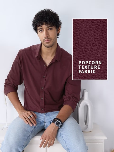 Textured Maroon Knit Shirts