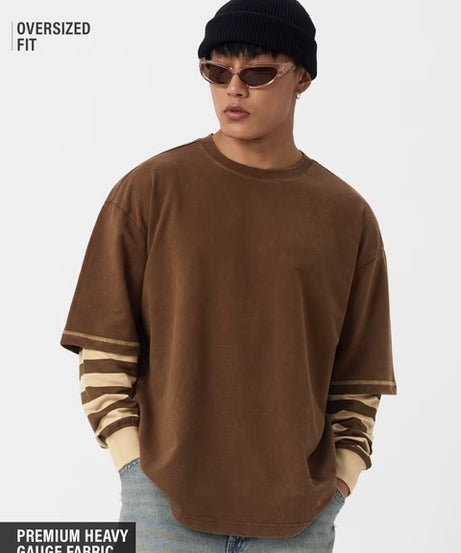 Doctor Sleeve  Mocha Oversized Full Sleeve T-Shirts