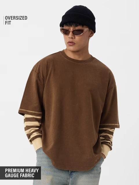 Doctor Sleeve  Mocha Oversized Full Sleeve T-Shirts