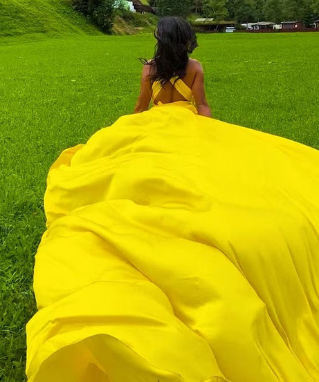 Flying Dress Yellow Long Flying Dress For Photoshoot