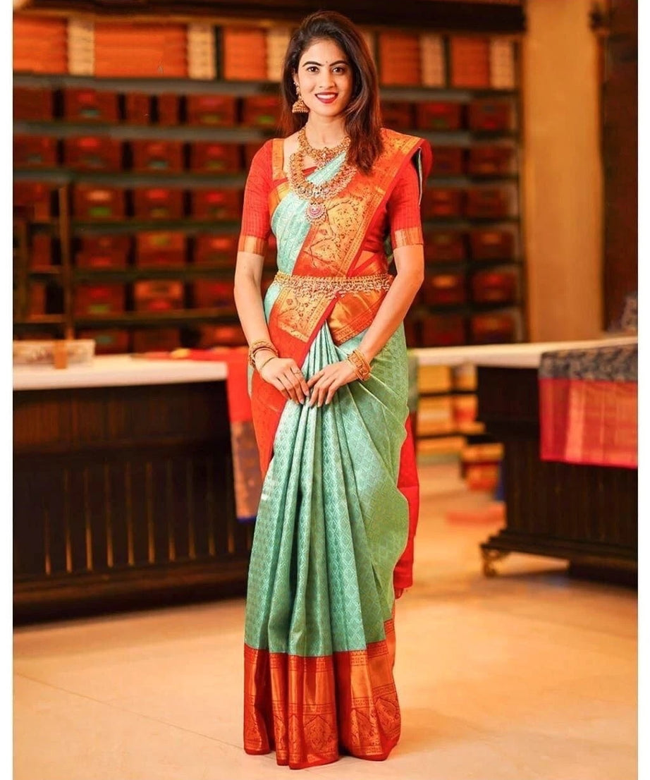 Women's Traditional Banarasi Soft Silk Wedding Wear Saree & Blouse 11-KT
