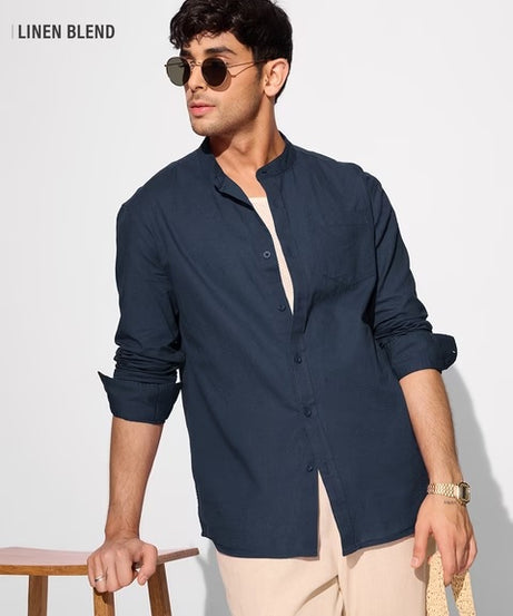 Navy Blue Cotton Linen Shirts