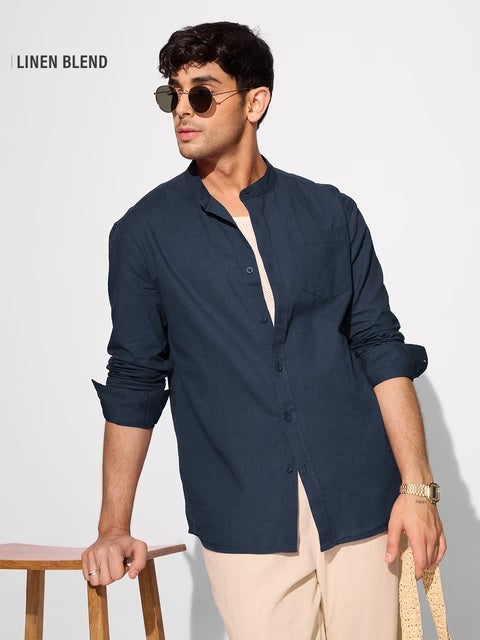 Navy Blue Cotton Linen Shirts