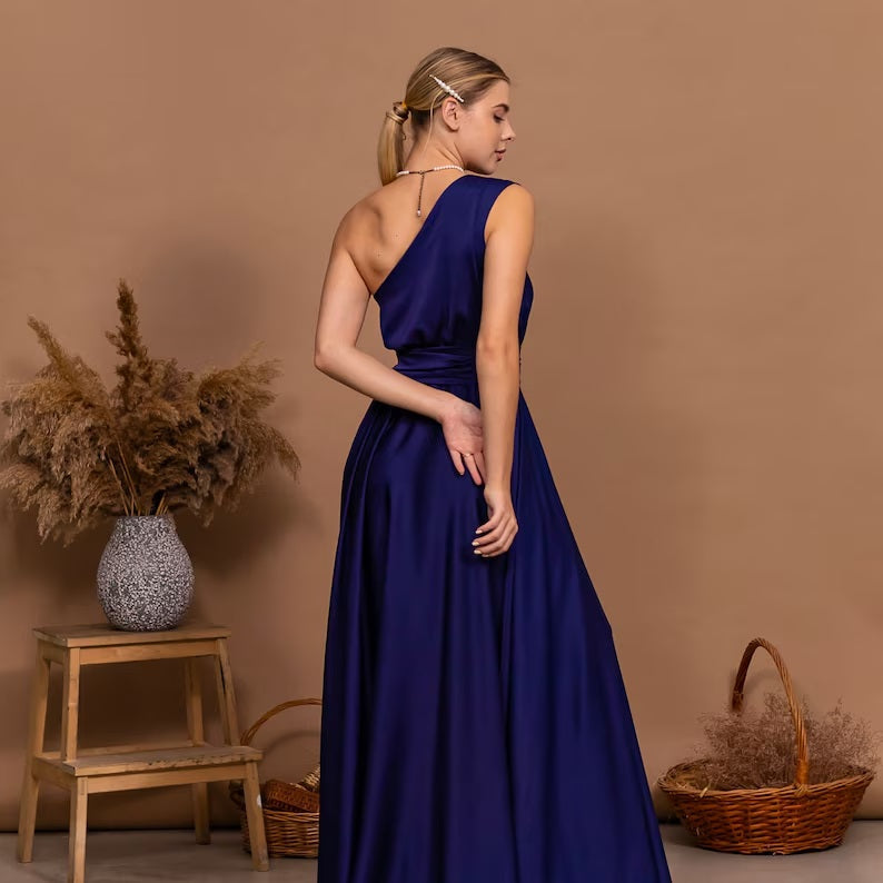 Convertible Full-Length Bridesmaid Dress - Satin Gown for Wedding Guest