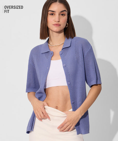 Open Knit Shirt Garnet Women Boyfriend Shirts