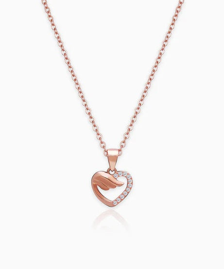 Rose Gold Winged Heart Pendant with Link Chain