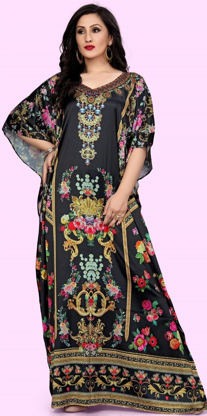 Plus Size Smooth Satin Kaftan Dress for Women