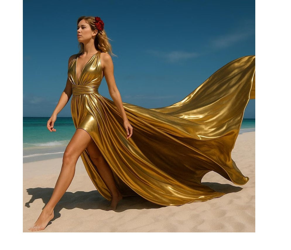 Gold Flying Dress Long Flying Dress For Photoshoot Infinity Flying Dress Backless Flying Dress