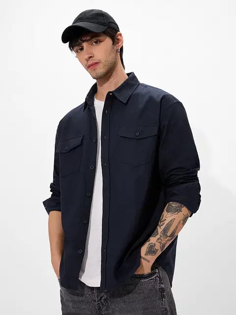 Solids Navy Men Utility Shirts