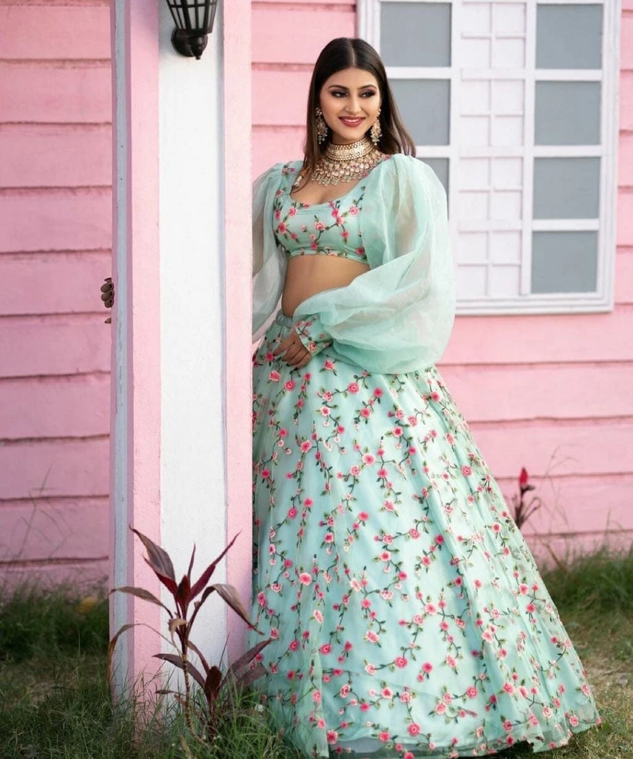 Organza Silk Indian Festival Classic Lehenga Blouse Dupatta