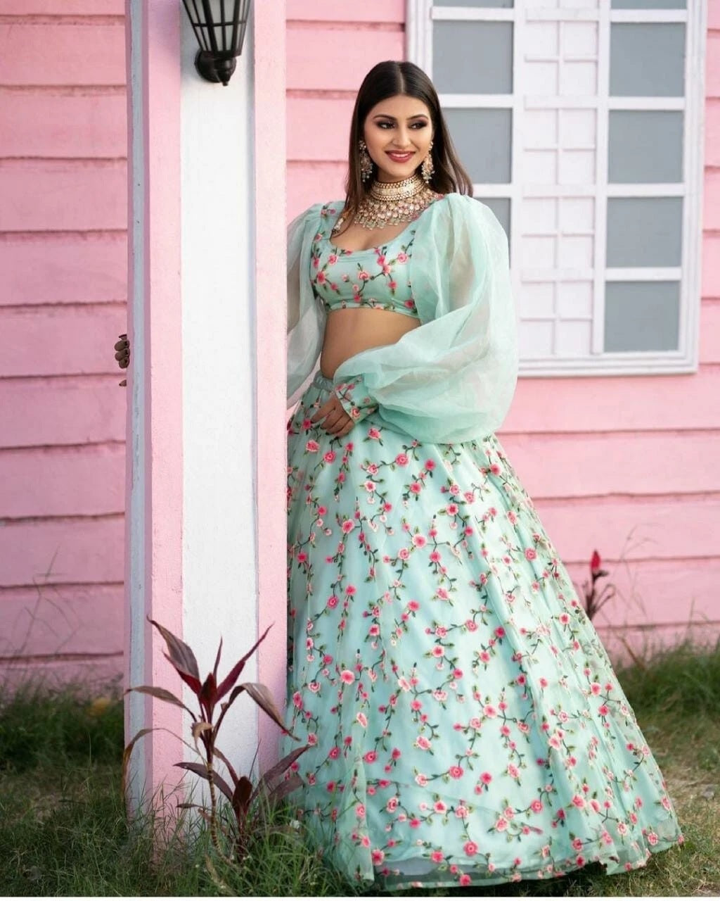 Organza Silk Indian Festival Classic Lehenga Blouse Dupatta