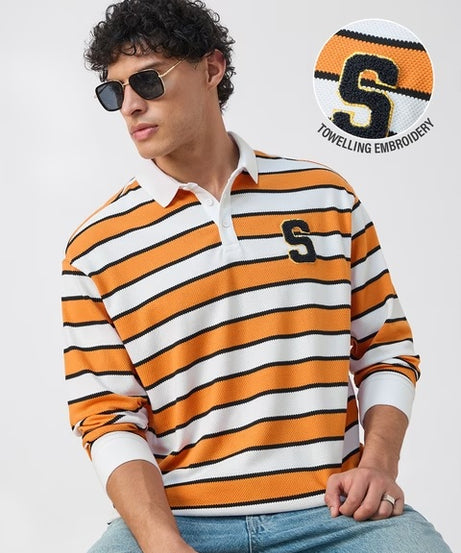 Popcorn Stripes Varsity Blaze Men Rugby Polos T-shirt