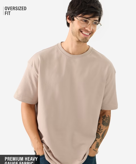 Solids Beige Oversized T-Shirts