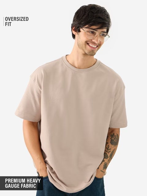 Solids Beige Oversized T-Shirts