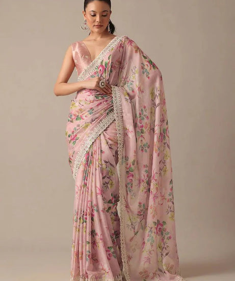 Pure Soft Georgette & Embroidery Sequence Work Saree With Blouse