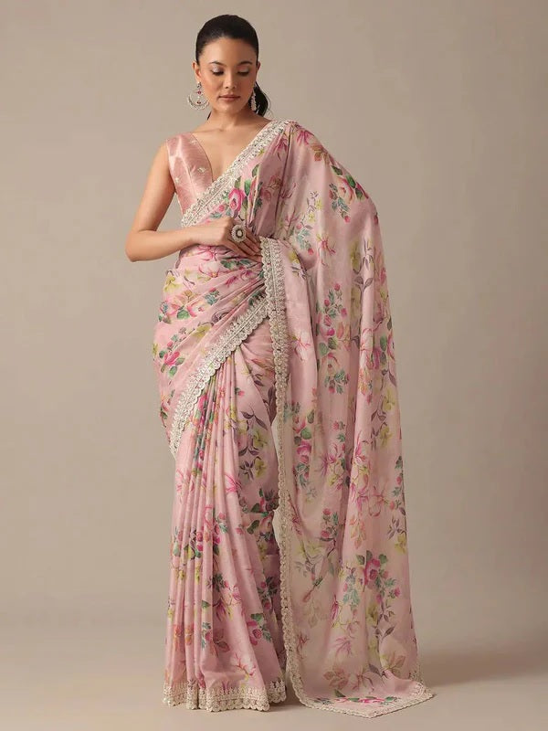 Pure Soft Georgette & Embroidery Sequence Work Saree With Blouse