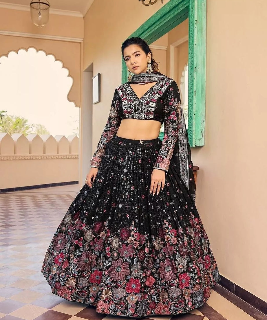 Georgette With Sequence Work  Lehenga Blouse & Dupatta