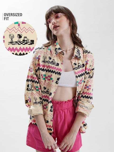 Peanuts Snoopy Zig Zag Women Boyfriend Shirts