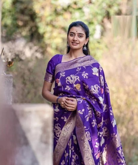 Purple Designer Soft Lichi Silk Saree With Blouse