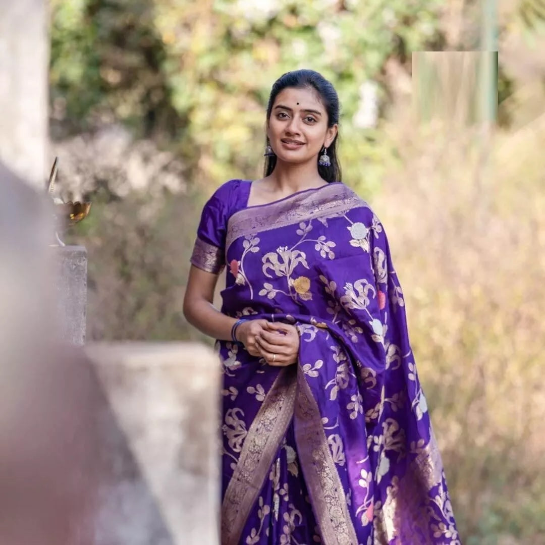 Purple Designer Soft Lichi Silk Saree With Blouse