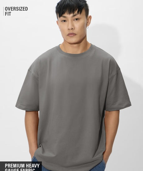 Solids Smoke Grey Oversized T-Shirts