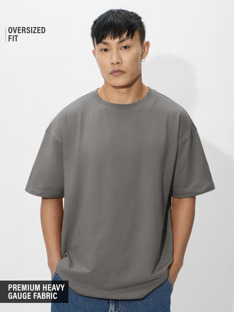 Solids Smoke Grey Oversized T-Shirts