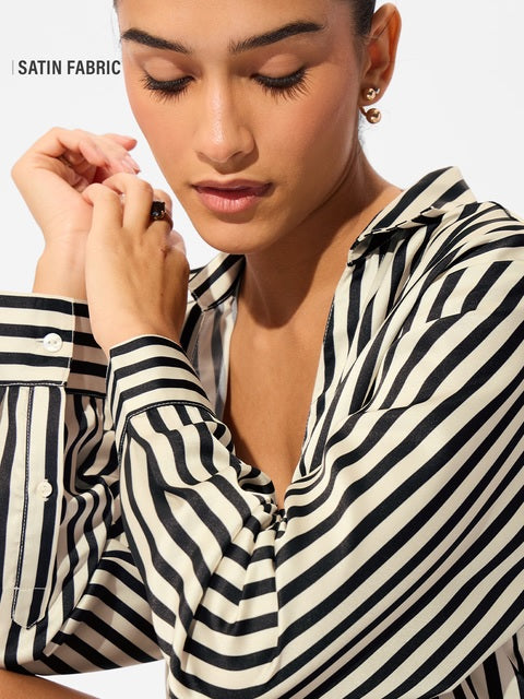Satin Shirt Phantom Stripes Women Shirts