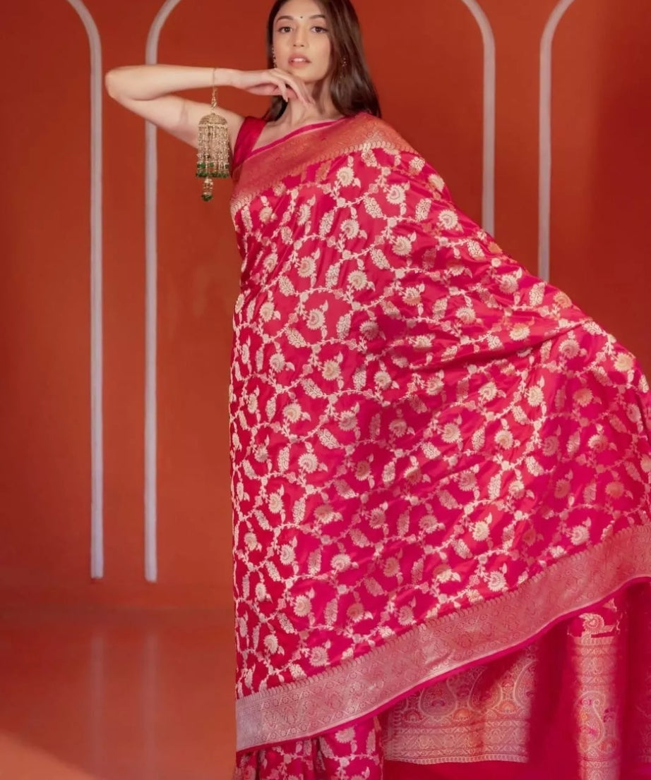 Pakistani Designer Banarasi Soft Silk Saree & Blouse