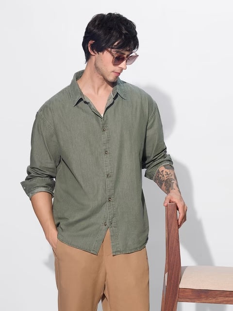 Faded Green Denim Shirts