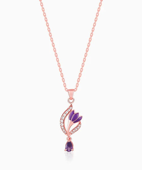 Rose Gold Flowing Crocus Pendant with Link Chain