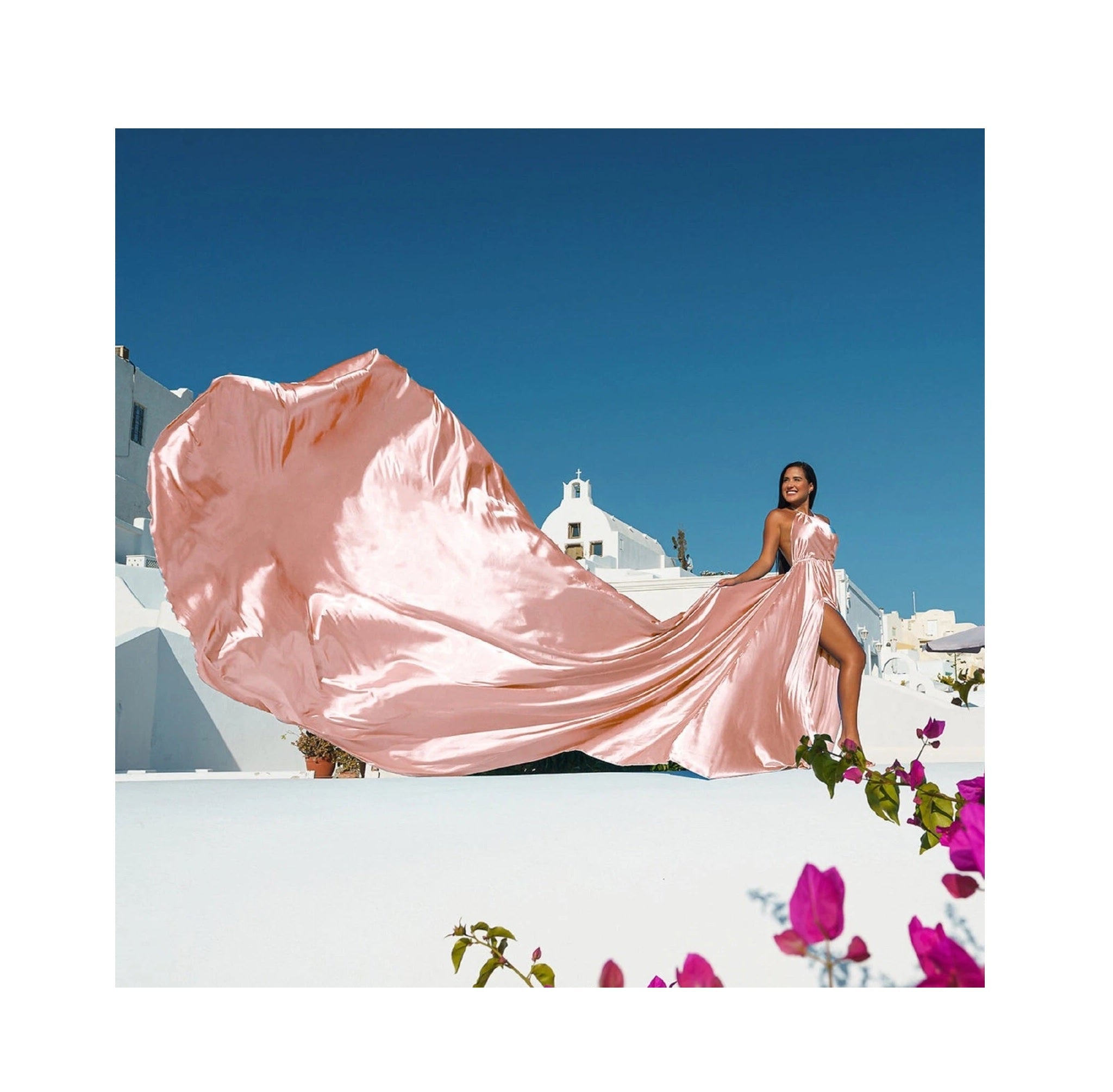 Fuchsia Long Satin Dress for Photoshoots, Beach, Weddings & Special Occasions – Floor-Length, Convertible Maxi Gown