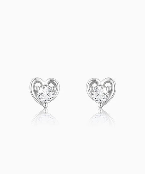 Silver Zircon Small Heart Studs Made with 925 Silver