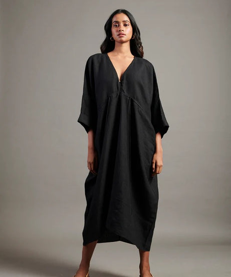 Linen Gathered Kaftan Dress