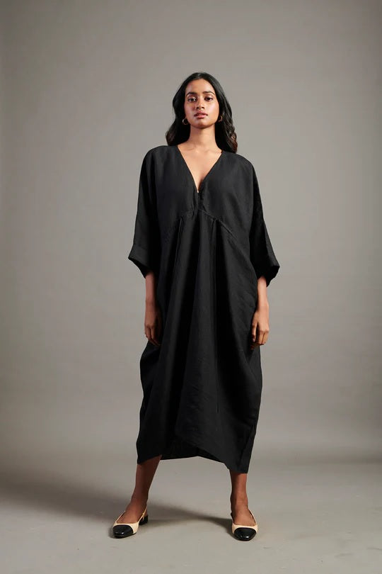 Linen Gathered Kaftan Dress