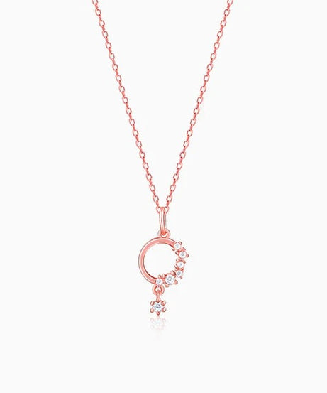 Rose Gold Circular Drop Pendant With Link Chain