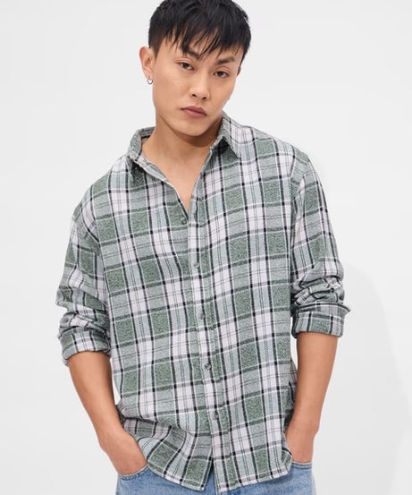 Plaid Fern Grid Men Relaxed Shirts