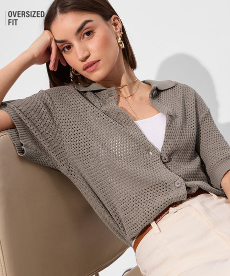 Open Knit Shirt  Milano Women Boyfriend Shirts