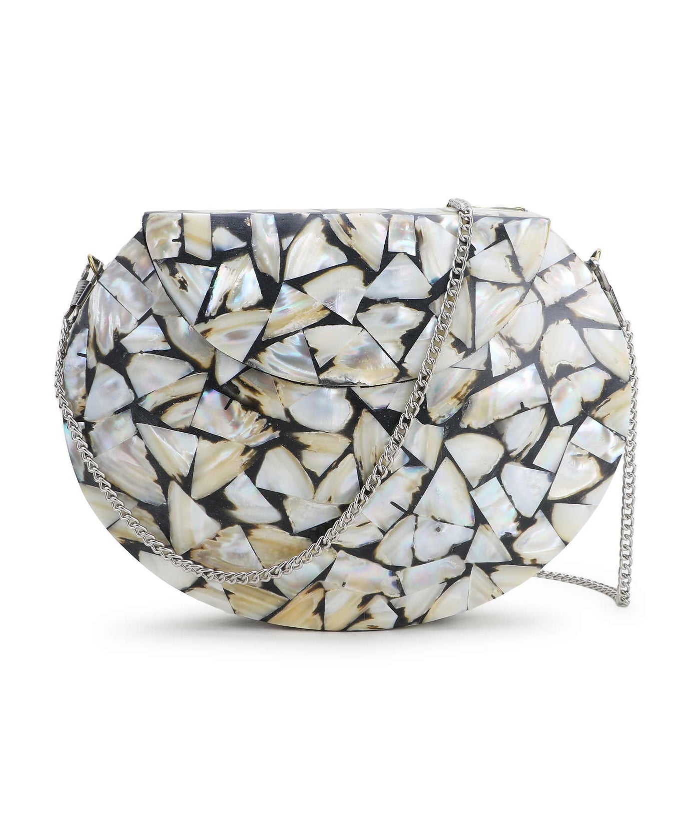 Mosaic Marble Finish Metal Clutch