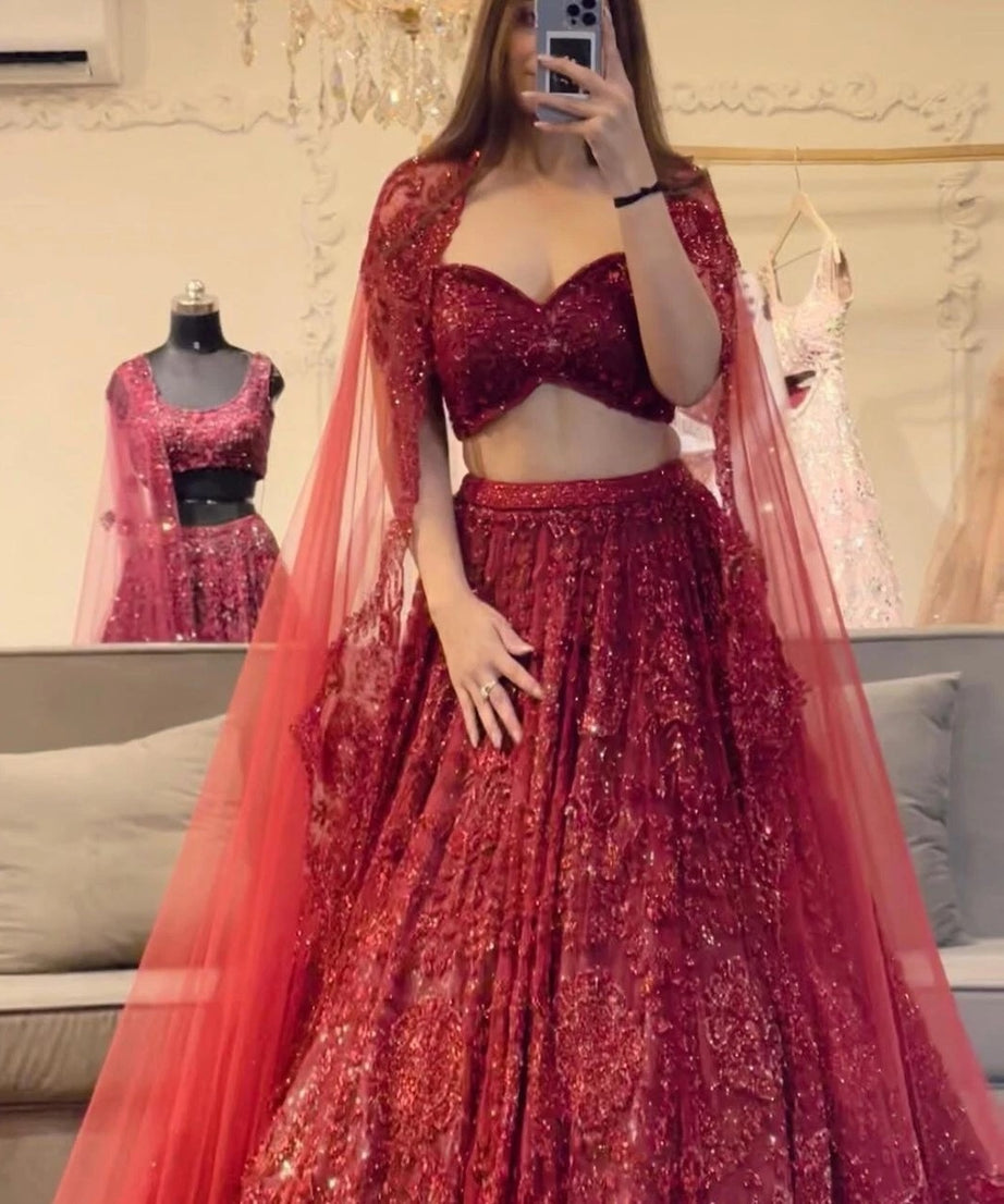 Stylish Wedding Lehenga Choli Bridesmaids With Glitter Dori Work , Ethnic Lehenga Choli 12-BS